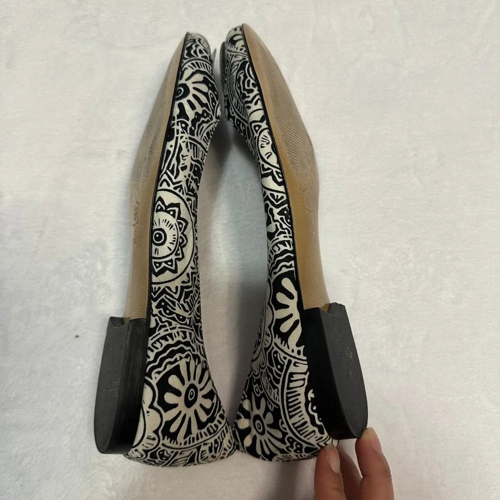 Talbots‎ Black White Floral Print Ballet Flats Leather Sole Size 7.5B Balletcore